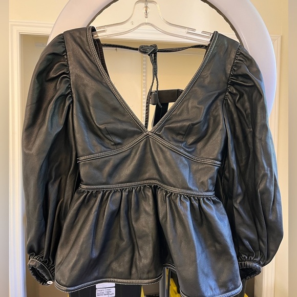 STAUD Black Faux Leather Luna Top - Picture 6 of 15